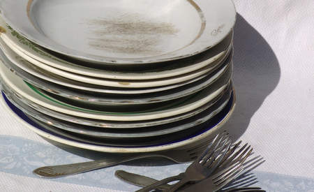 A stack of dirty dishes